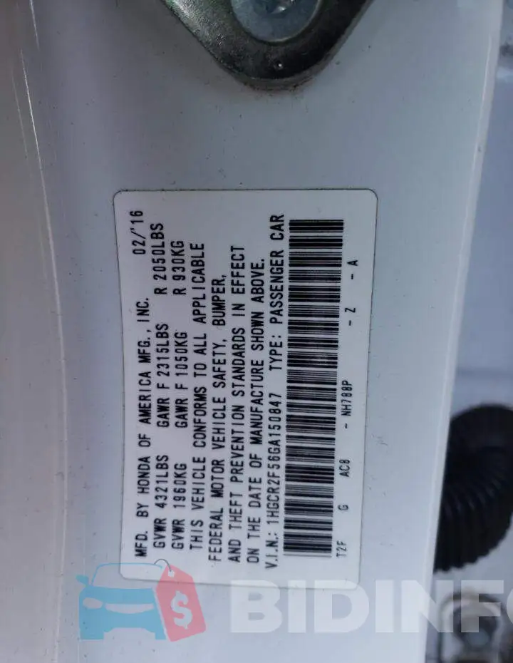 1HGCR2F56GA150847 Photo# 12