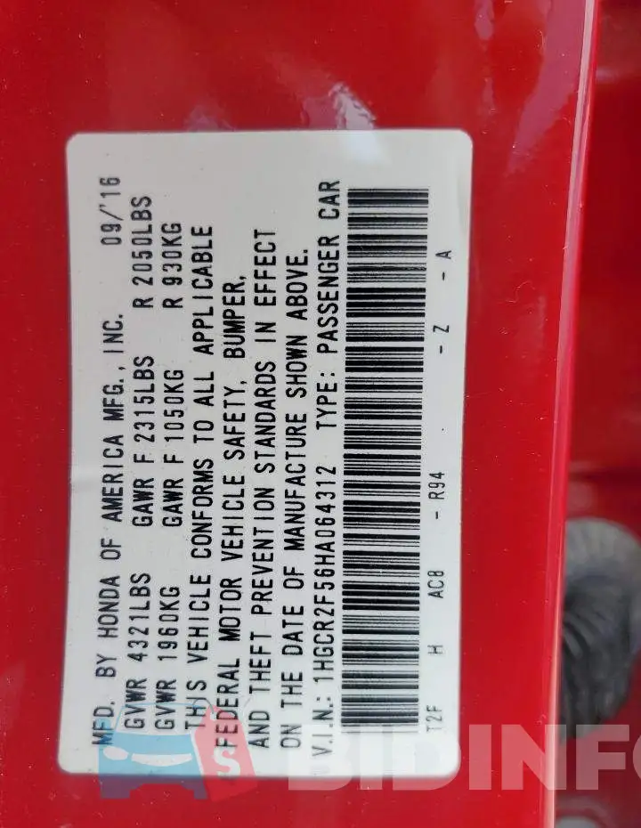 1HGCR2F56HA064312 Photo# 12