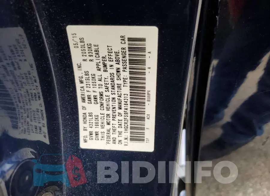 1HGCR2F59FA184313 Photo# 13