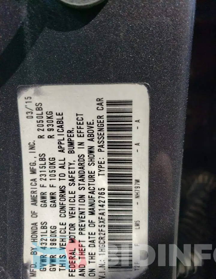 1HGCR2F5XFA142765 Photo# 12