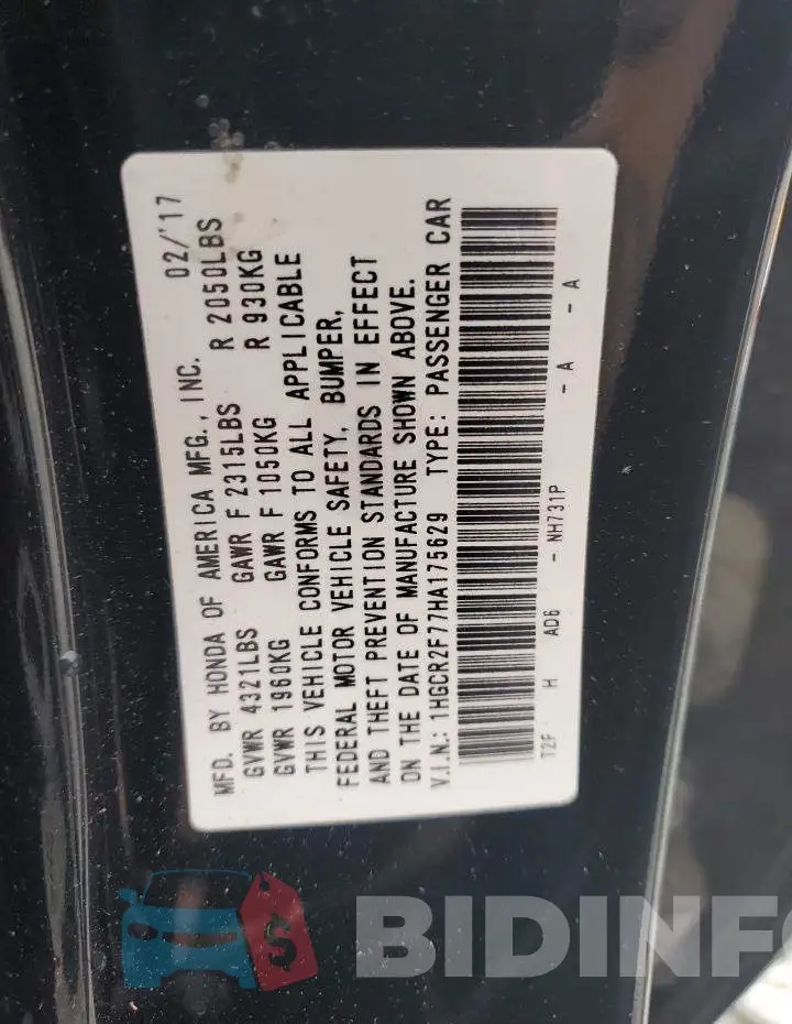 1HGCR2F77HA175629 Photo# 12