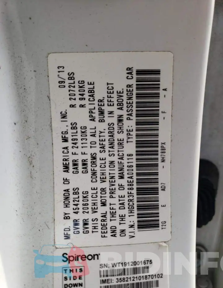1HGCR3F88EA006116 Photo# 13