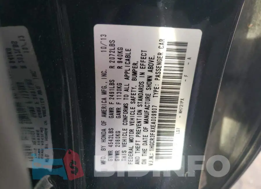 1HGCR3F8XEA009907 Photo# 13