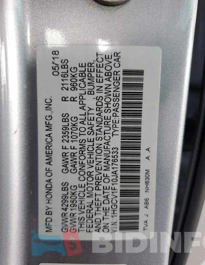 1HGCV1F10JA176533 Photo# 12