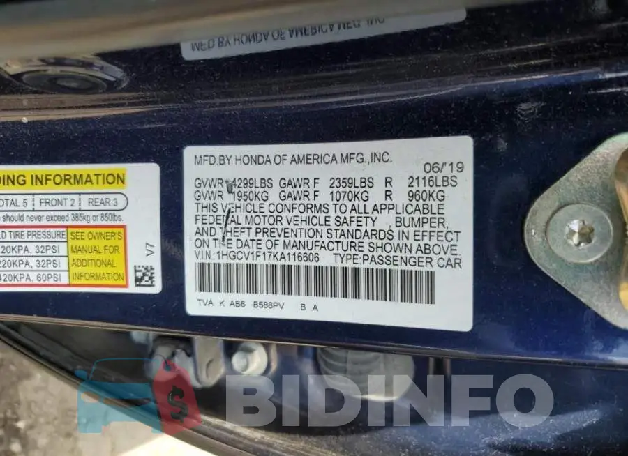 1HGCV1F17KA116606 Photo# 12