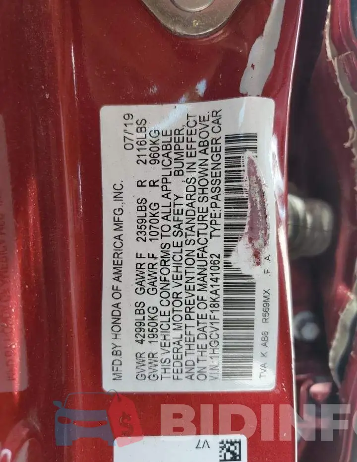 1HGCV1F18KA141062 Photo# 12
