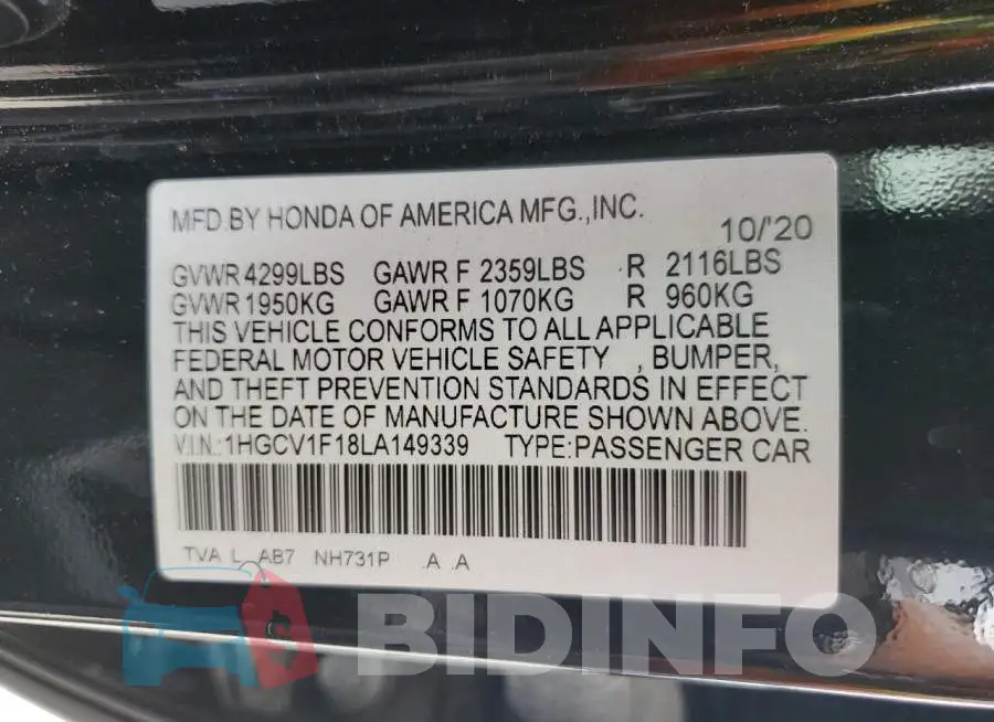 1HGCV1F18LA149339 Photo# 12