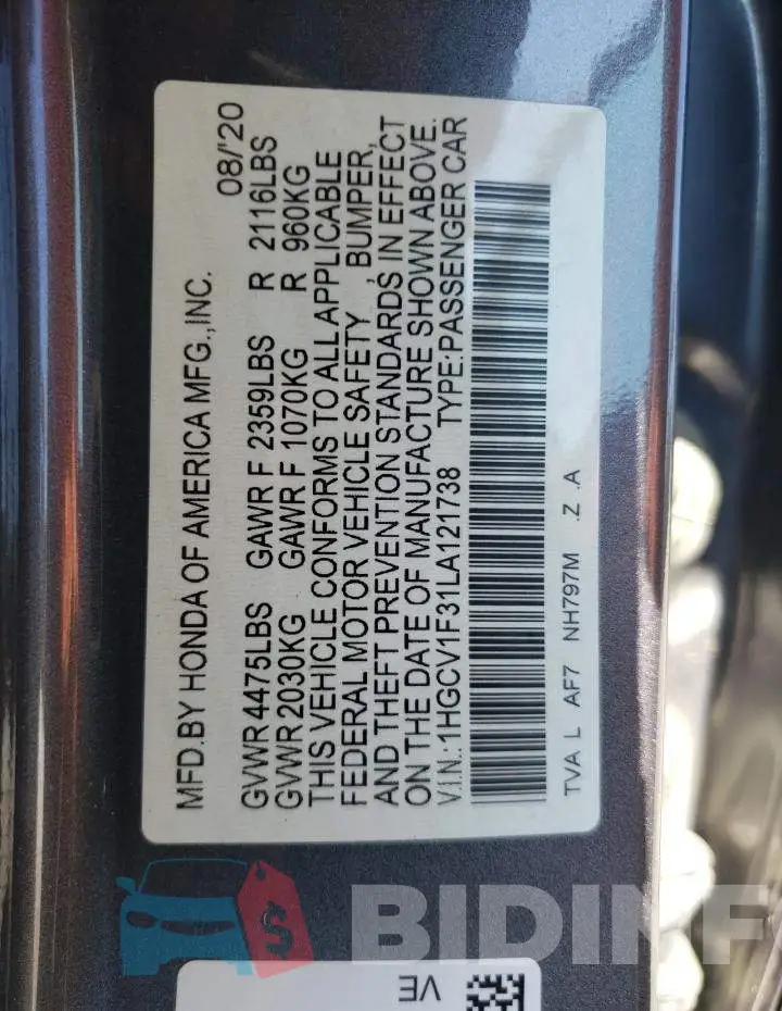 1HGCV1F31LA121738 Photo# 12