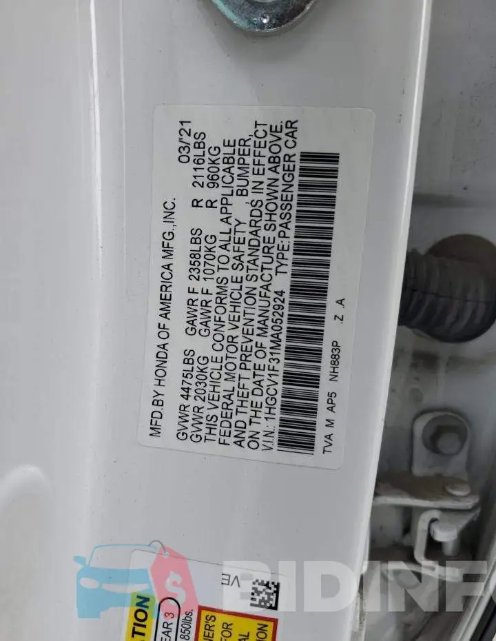 1HGCV1F31MA052924 Photo# 12