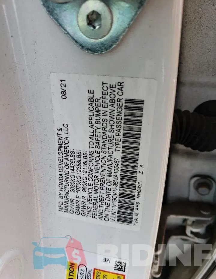 1HGCV1F38MA105487 Photo# 13