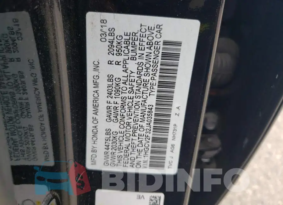 1HGCV2F32JA035843 Photo# 12