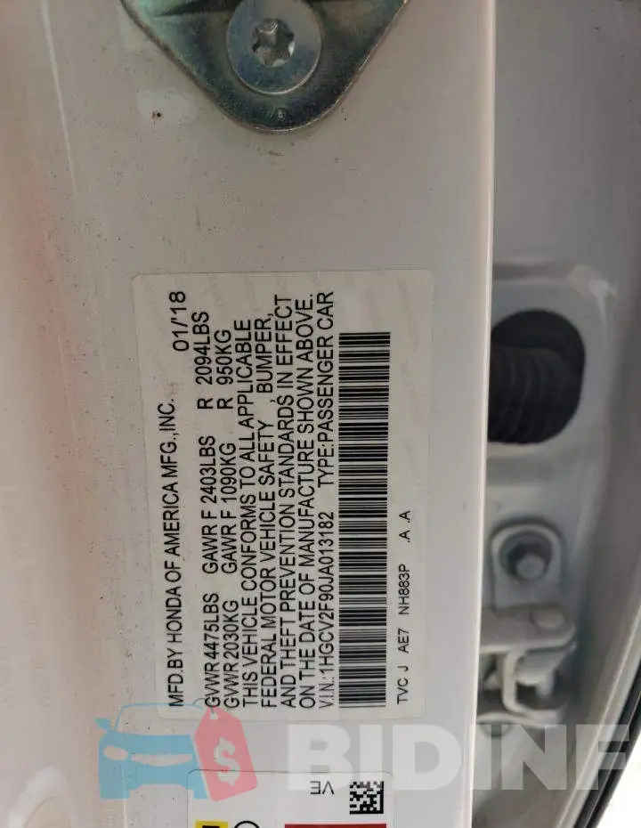 1HGCV2F90JA013182 Photo# 12