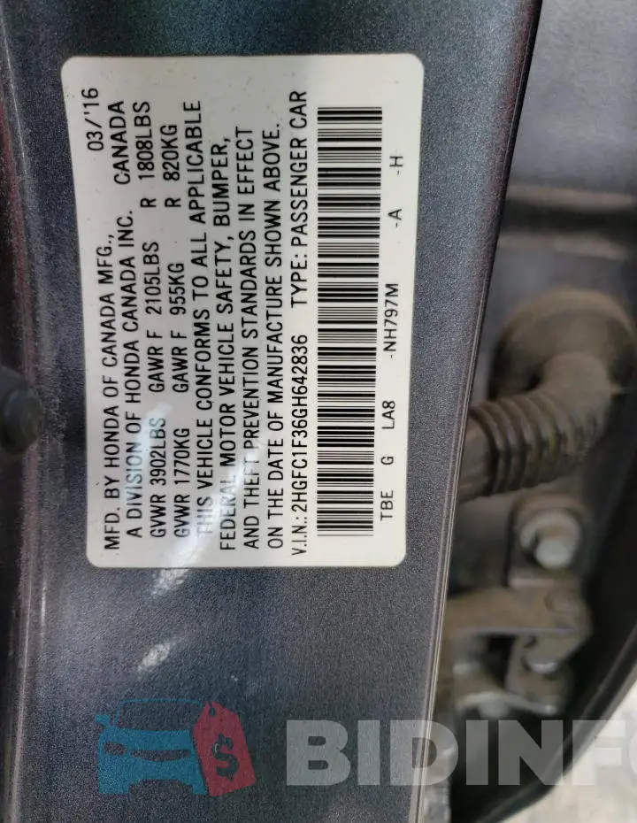 2HGFC1F36GH642836 Photo# 12