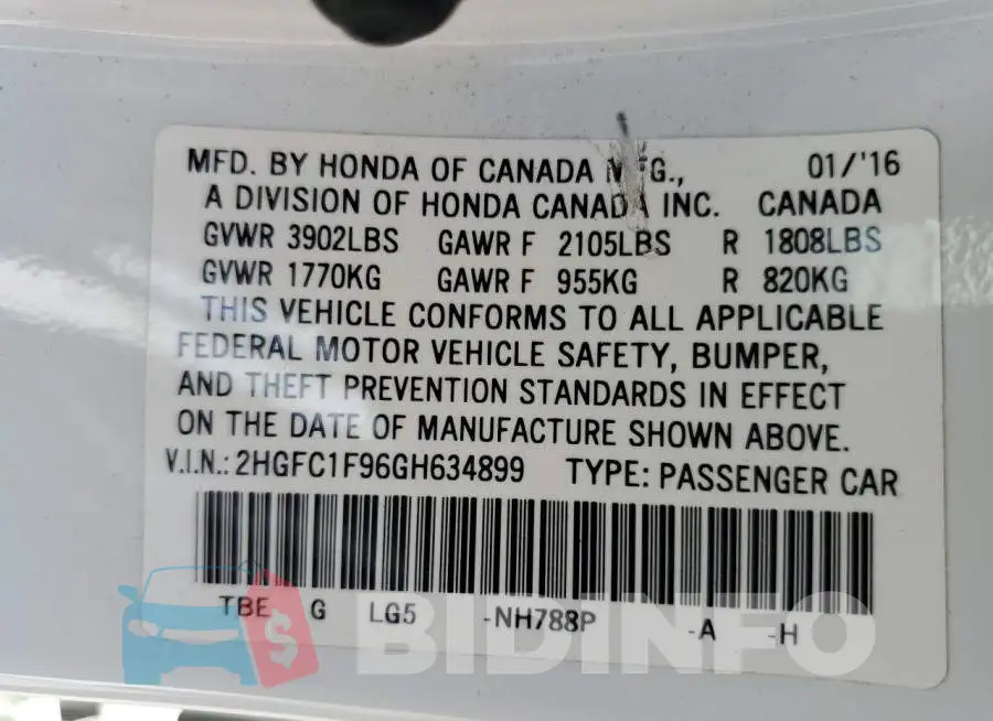 2HGFC1F96GH634899 Photo# 13
