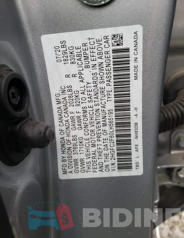 2HGFC2F60LH565195 Photo# 12