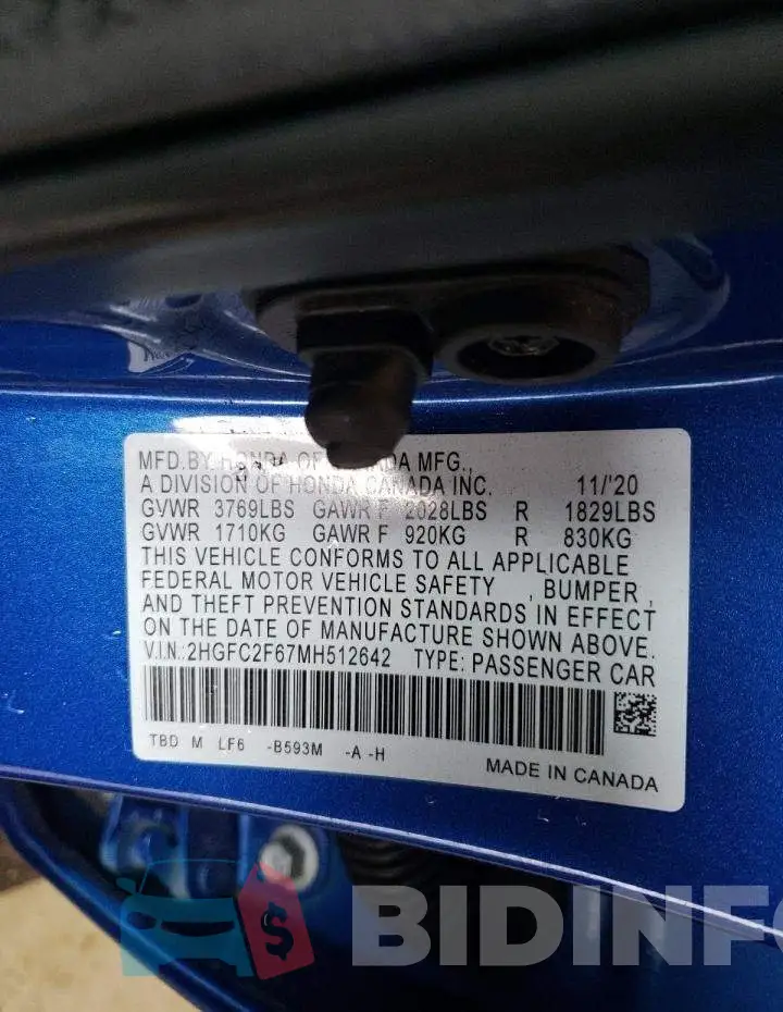 2HGFC2F67MH512642 Photo# 12