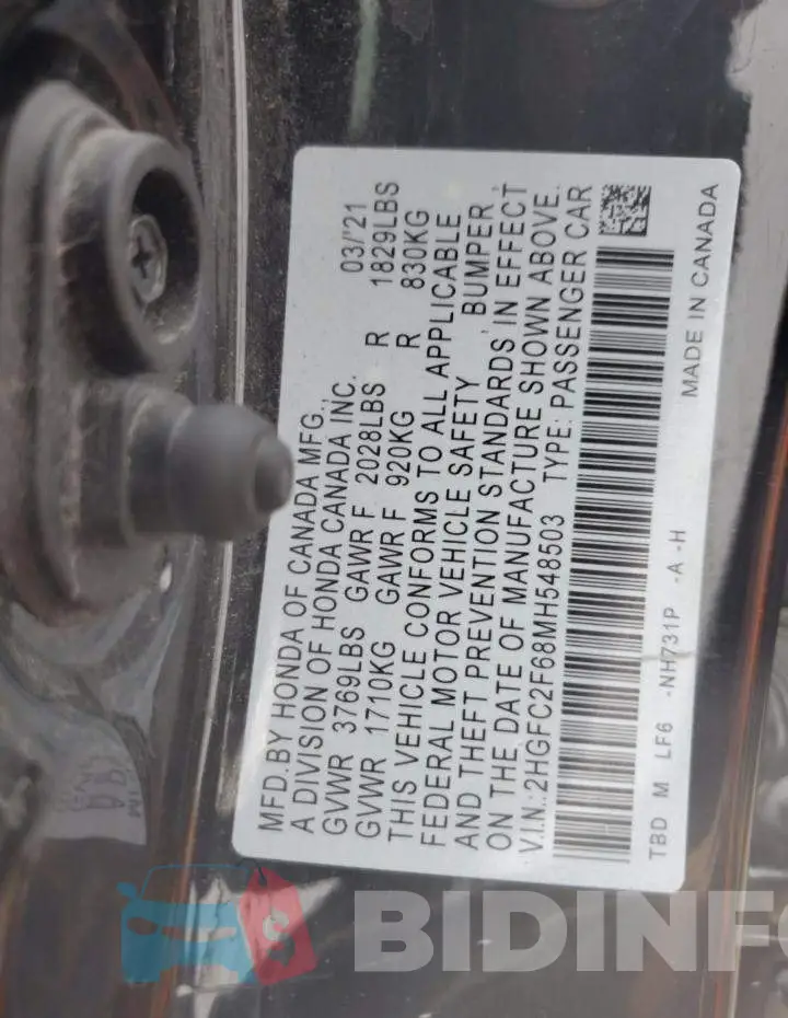 2HGFC2F68MH548503 Photo# 12