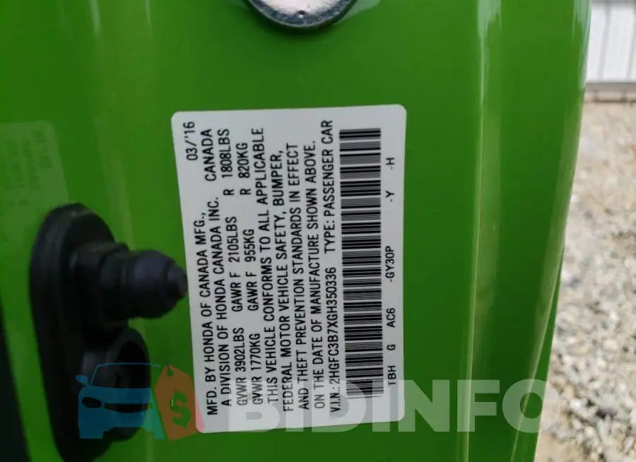2HGFC3B7XGH350336 Photo# 12