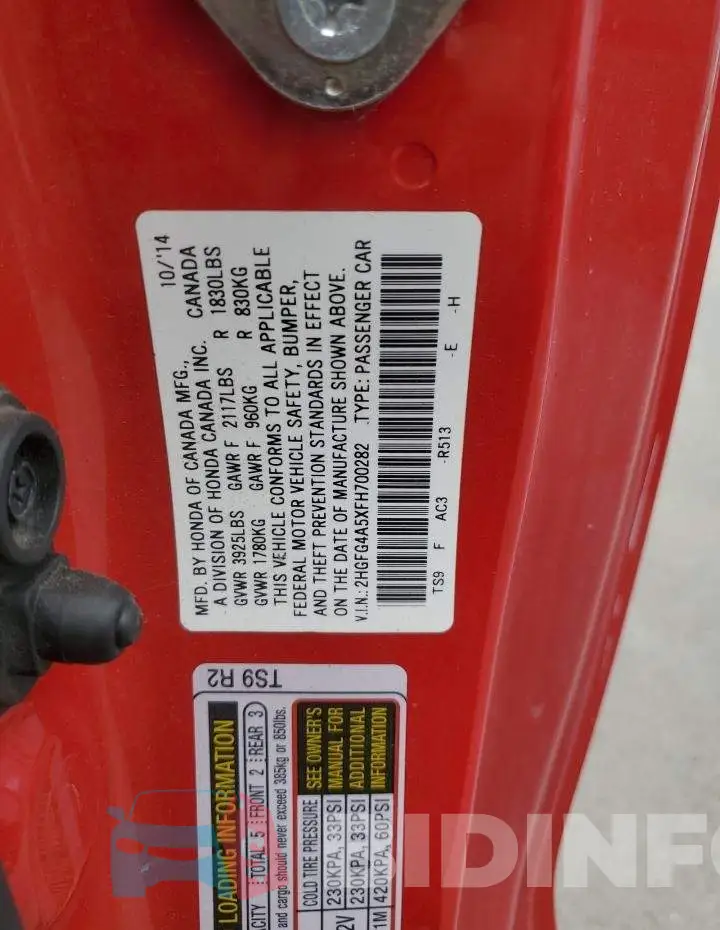 2HGFG4A5XFH700282 Photo# 12