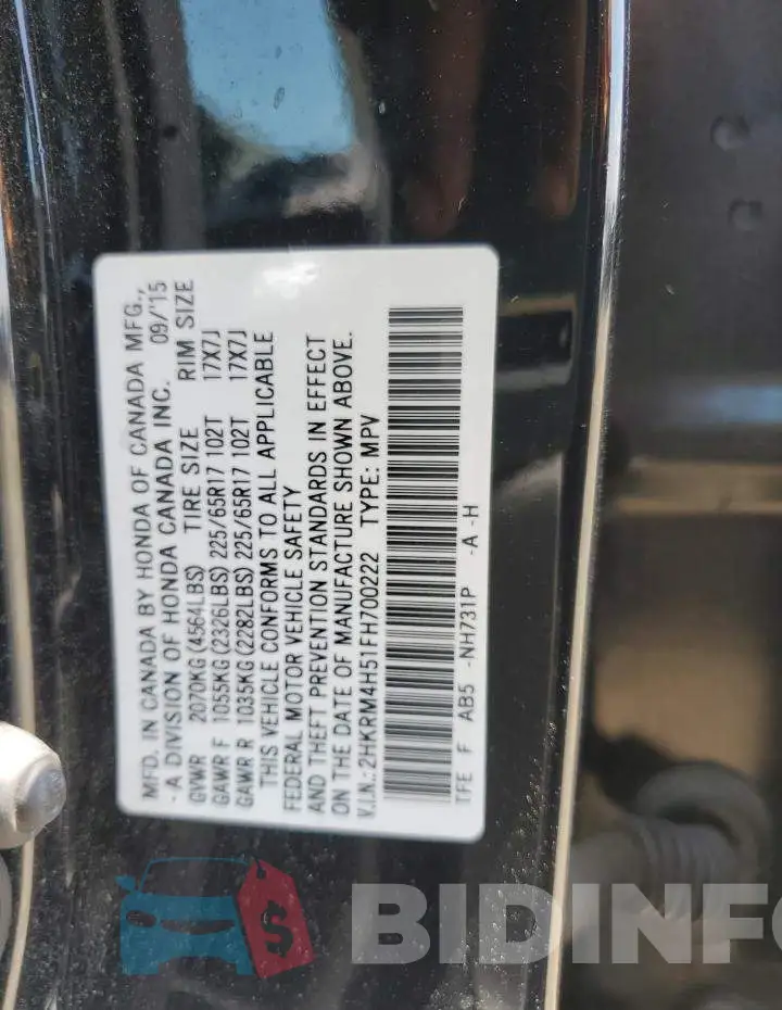 2HKRM4H51FH700222 Photo# 13