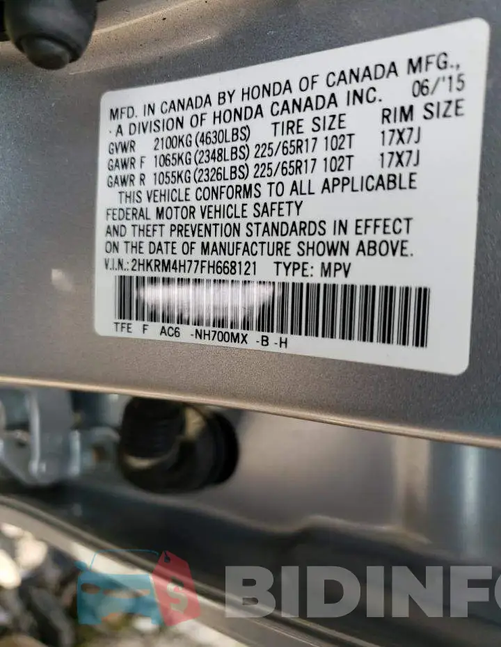 2HKRM4H77FH668121 Photo# 14