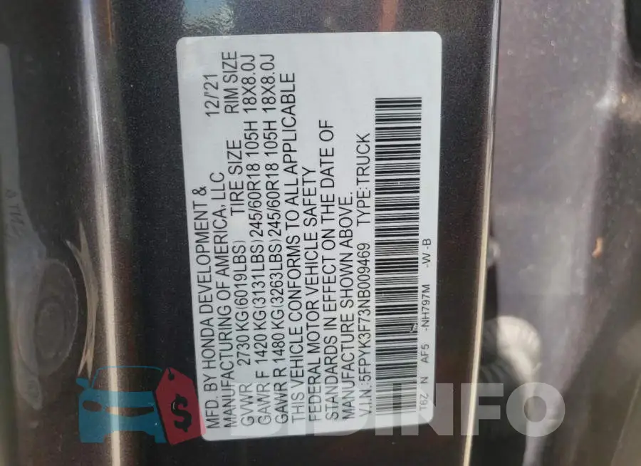 5FPYK3F73NB009469 Photo# 12