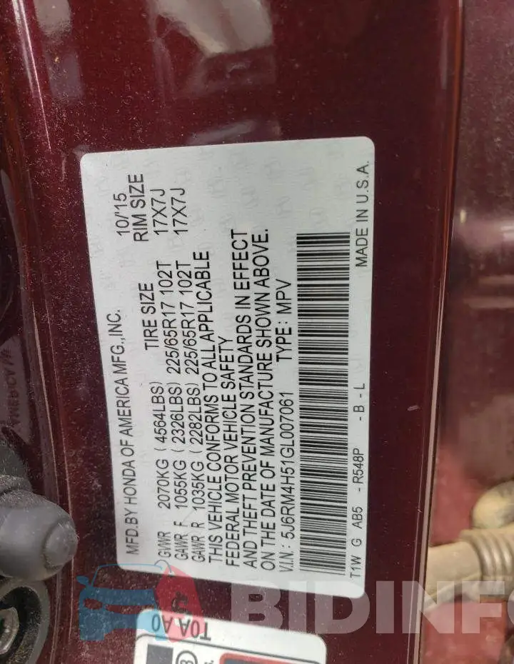 5J6RM4H51GL007061 Photo# 14