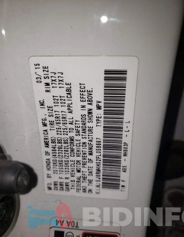 5J6RM4H52FL059667 Photo# 13