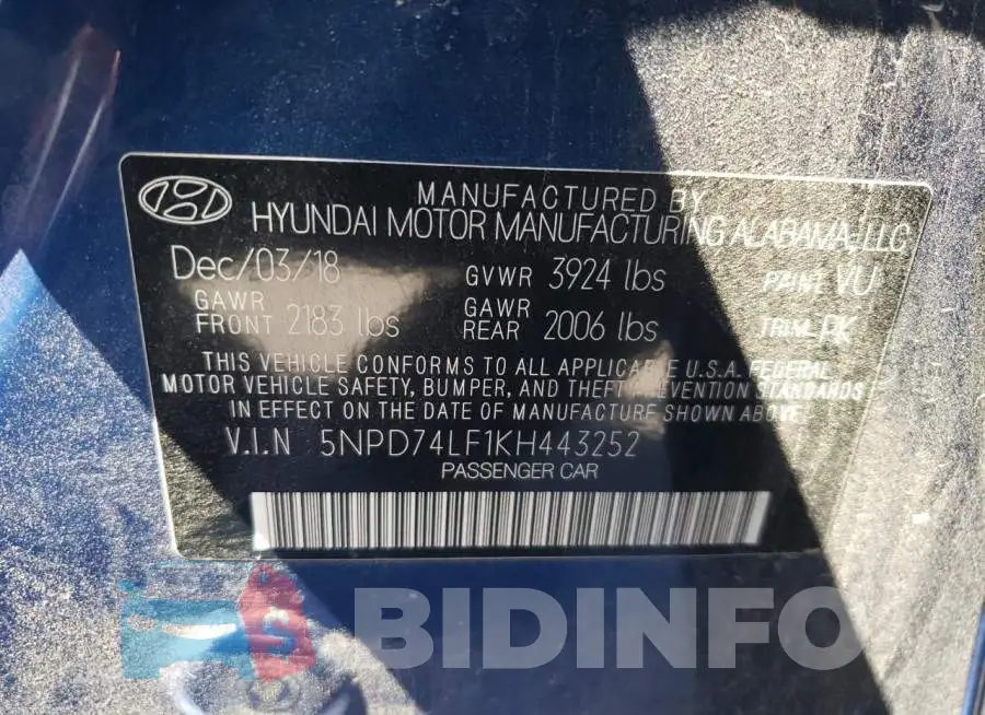 5NPD74LF1KH443252 Photo# 12
