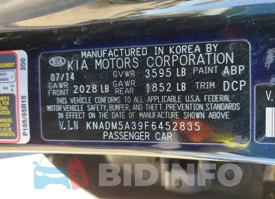KNADM5A39F6452835 Photo# 12