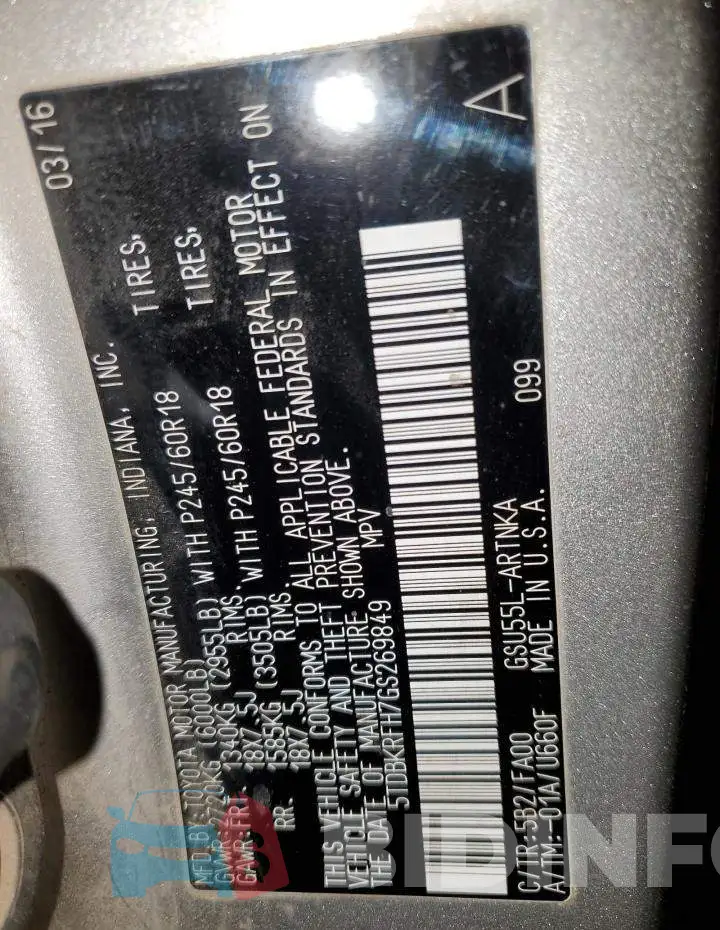 5TDBKRFH7GS269849 Photo# 14