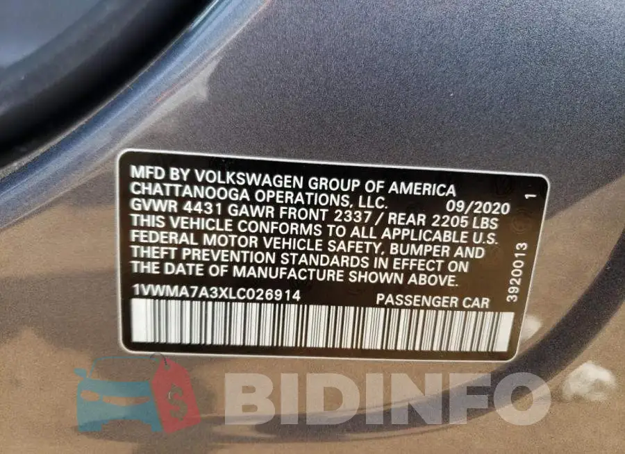 1VWMA7A3XLC026914 Photo# 12