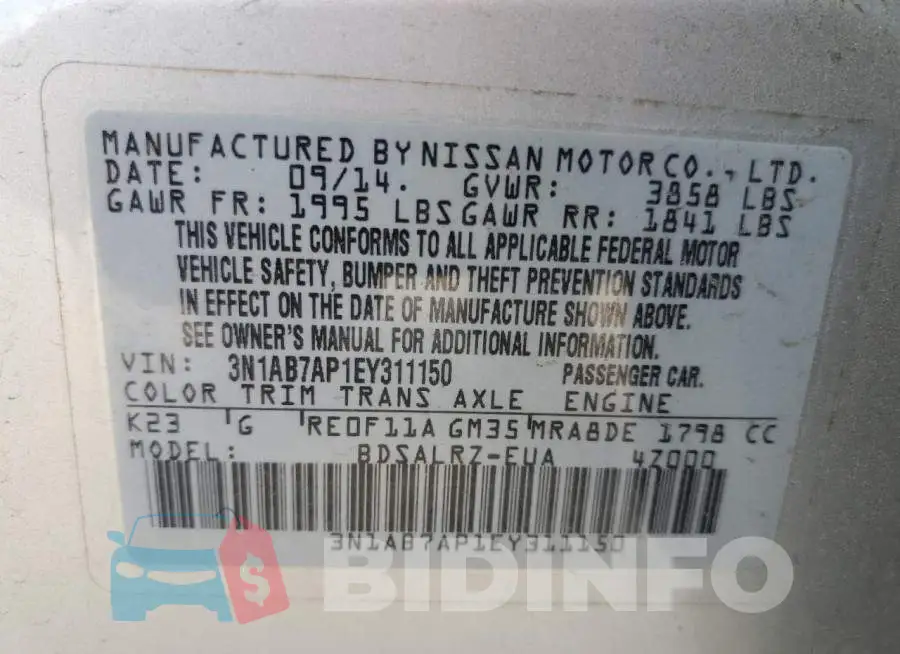 3N1AB7AP1EY311150 Photo# 13
