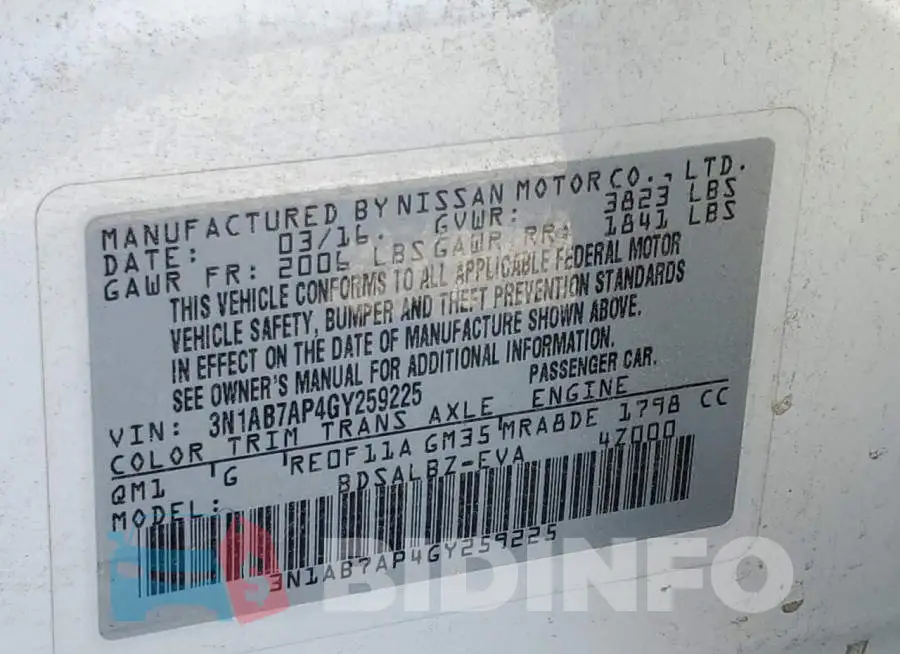 3N1AB7AP4GY259225 Photo# 13