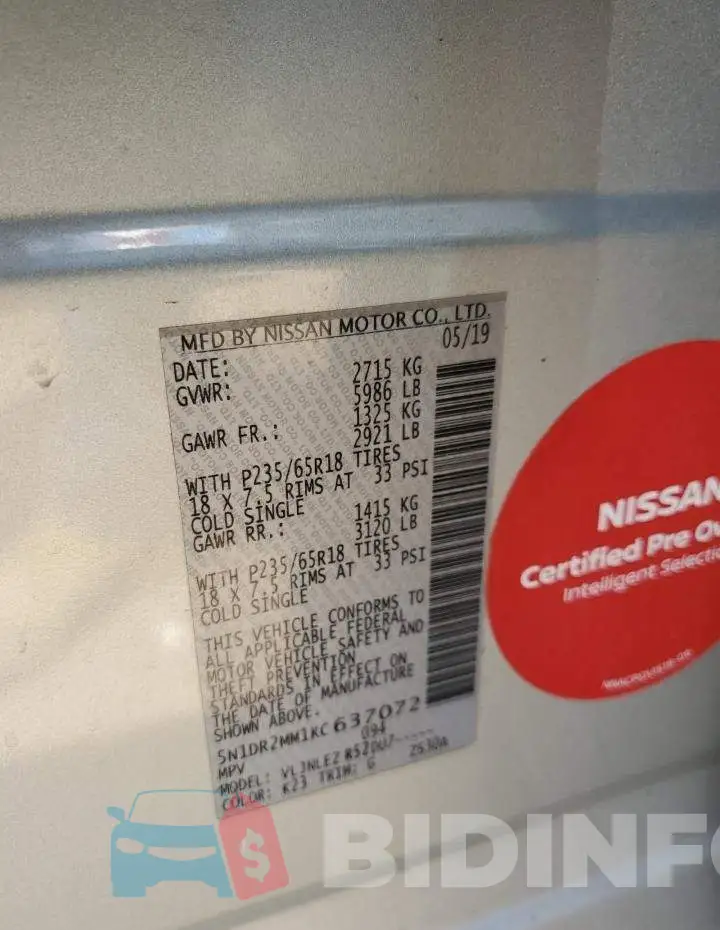 5N1DR2MM1KC637072 Photo# 12