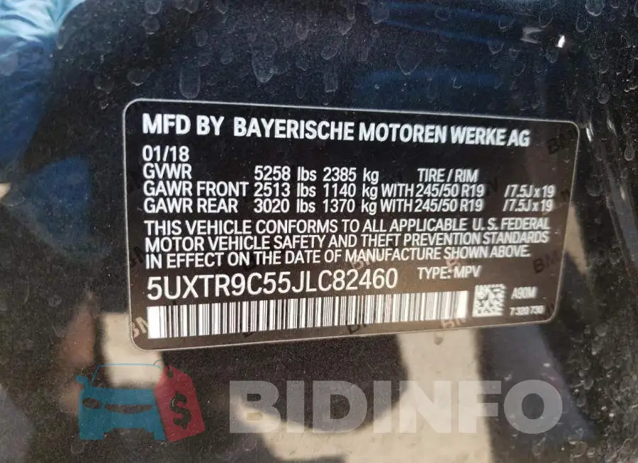 5UXTR9C55JLC82460 Photo# 14