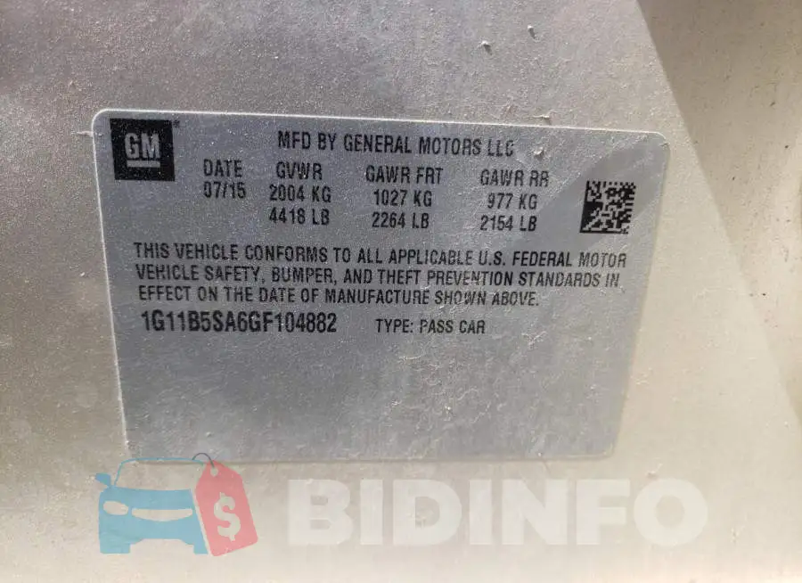 1G11B5SA6GF104882 Photo# 12
