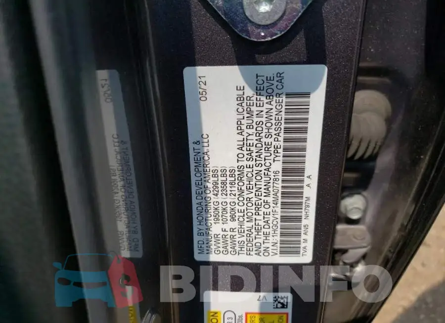 1HGCV1F14MA077816 Photo# 12