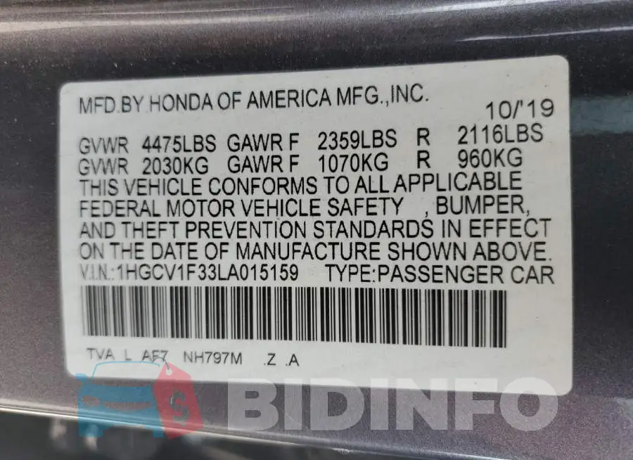 1HGCV1F33LA015159 Photo# 13