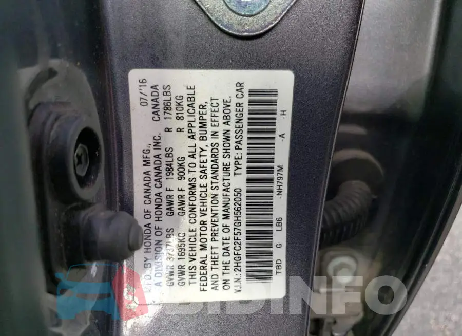 2HGFC2F57GH562050 Photo# 13