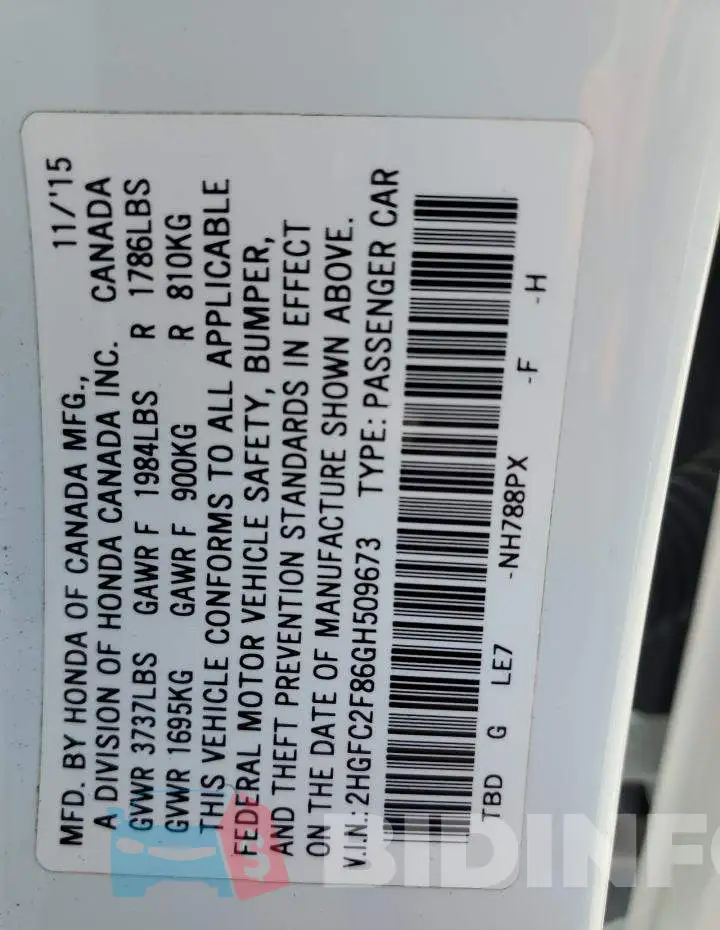 2HGFC2F86GH509673 Photo# 13