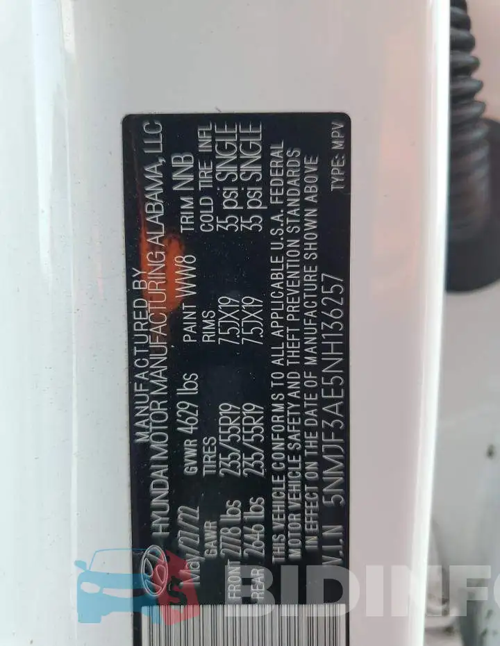 5NMJF3AE5NH136257 Photo# 13