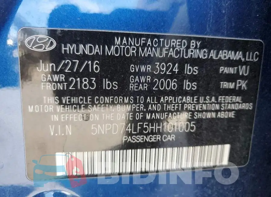 5NPD74LF5HH101005 Photo# 12