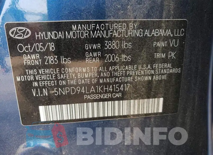 5NPD94LA1KH415417 Photo# 12