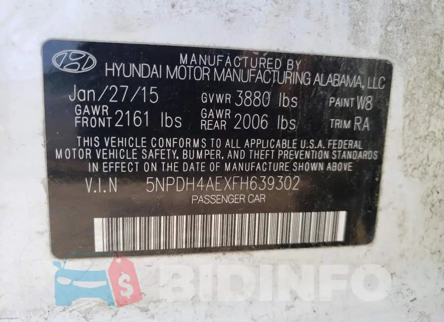 5NPDH4AEXFH639302 Photo# 12