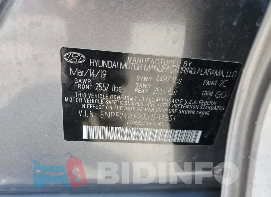 5NPE24AFXKH784851 Photo# 12