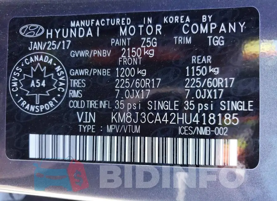 KM8J3CA42HU418185 Photo# 14