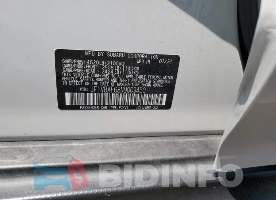 JF1VBAF68N9003450 Photo# 12