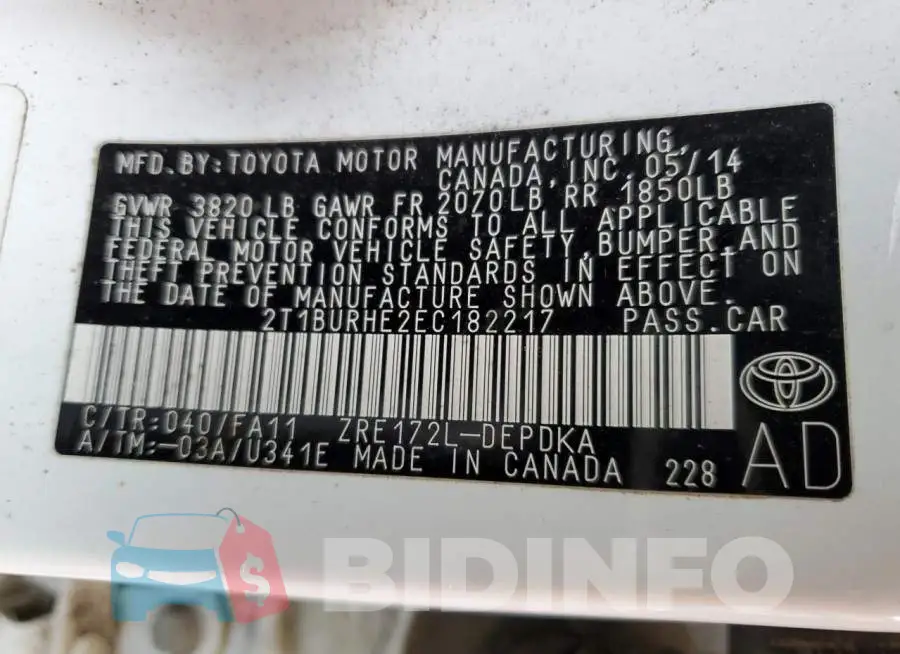 2T1BURHE2EC182217 Photo# 12