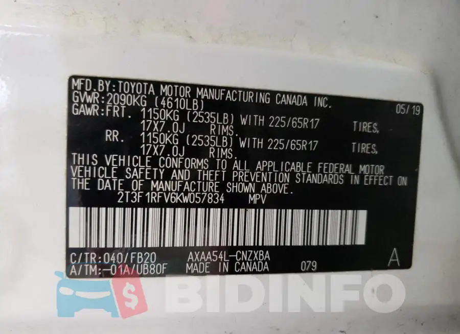 2T3F1RFV6KW057834 Photo# 13